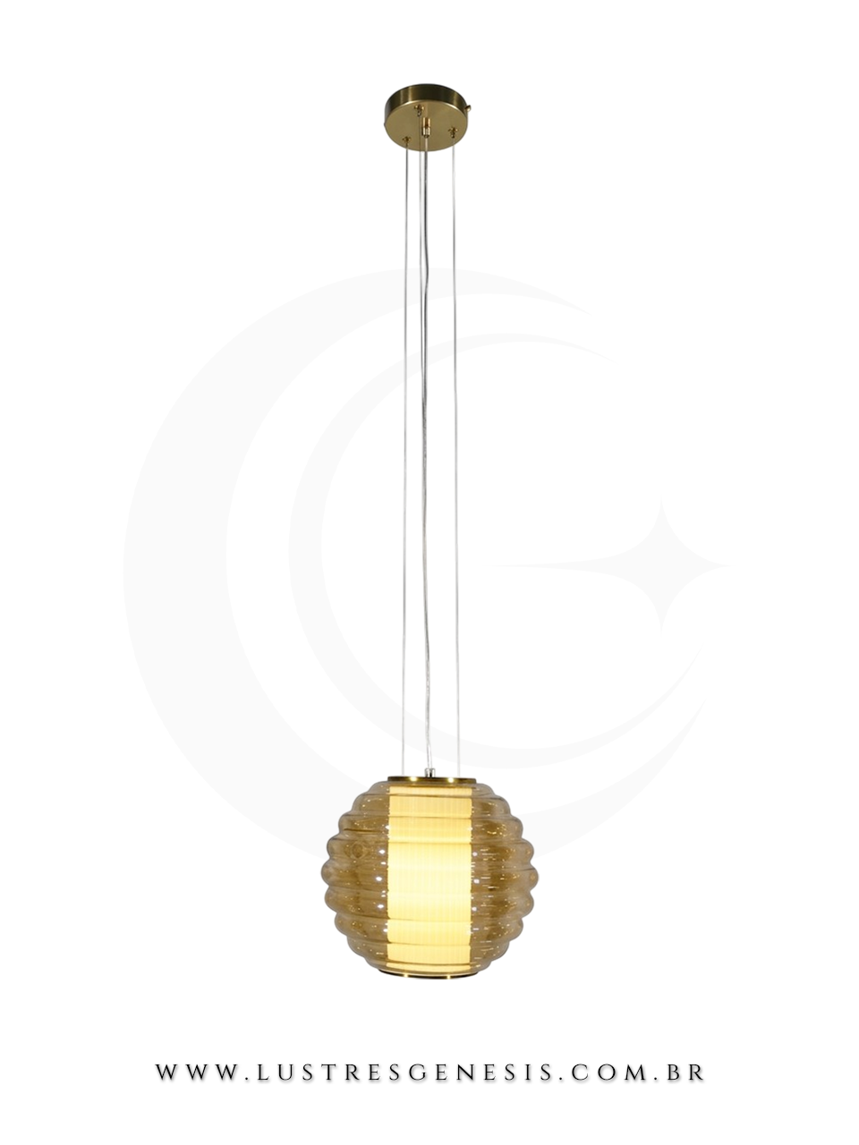 Pendente Metal Bronze e Vidro Ambar Ø25x23cm Soquete E27 Cabo 2m, Cabeceira de Cama, Banheiro, Lavabo, Bancada de Cozinha